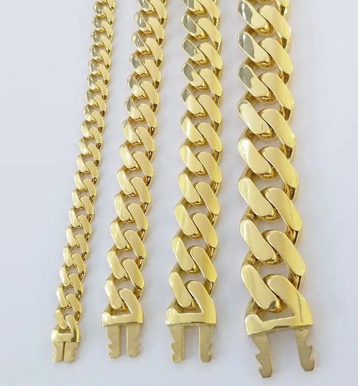 Bracelets 10K Real Yellow Gold Miami Cuban Monaco Chain 9 Bracelet 7mm 11mm 13mm 17mm Globalwatches10