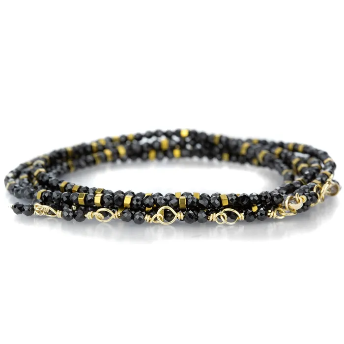 Bracelets Black Spinel and Pyrite Wrap Bracelet 34 Anne Sportun