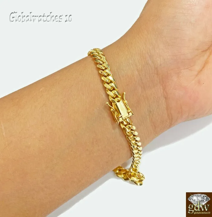 Bracelets Globalwatches10 6mm 7 10k Cuban Solid Link Ladies Bracelet 10kt Yellow Gold Box Clasp REAL GOLD