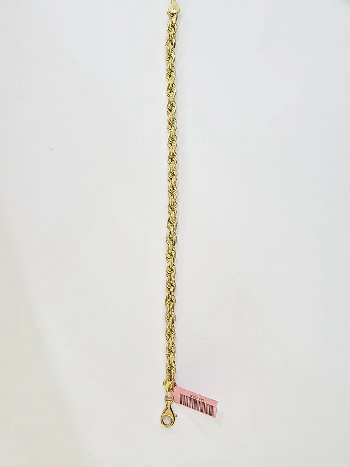 Bracelets Gold and Diamond Real 14k Yellow Gold Rope Bracelet 5mm 8 Inch Men women diamond Cut