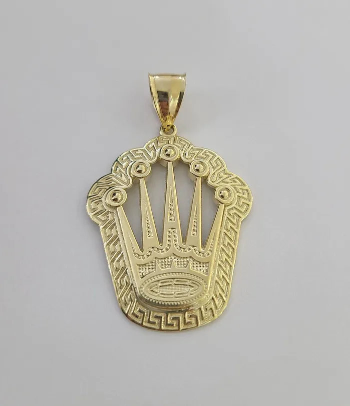 Charm Necklaces 10K Yellow Gold Crown Pendent Charm 6mm Miami Cuban Link Chain 18 30 Inch globalwatches10