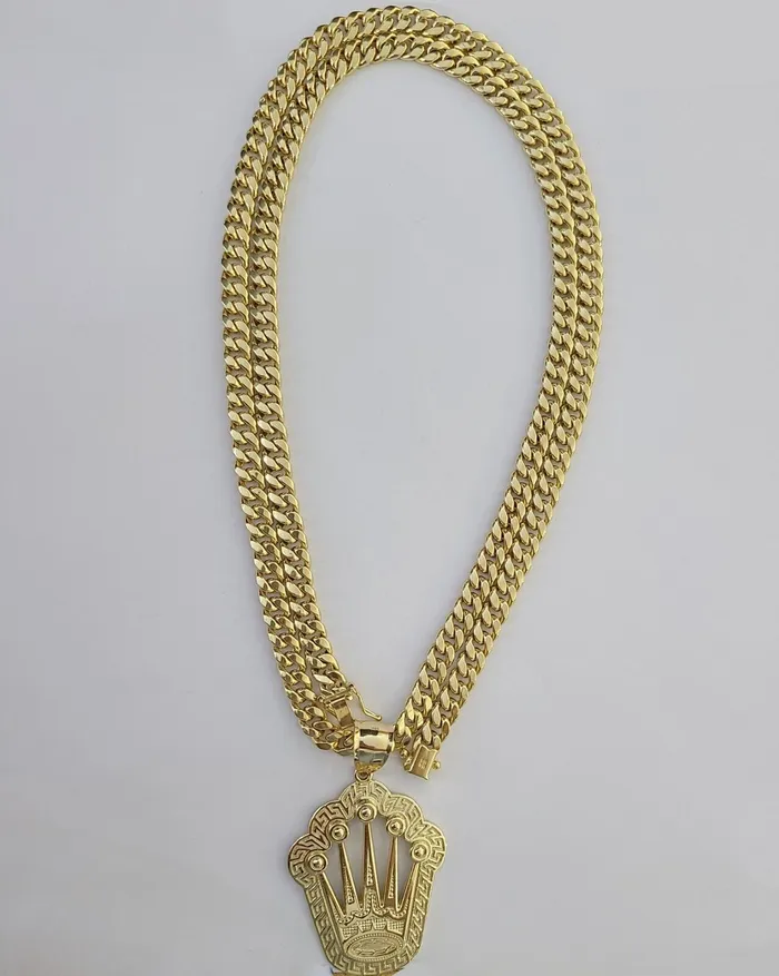 Charm Necklaces 10K Yellow Gold Crown Pendent Charm 6mm Miami Cuban Link Chain 18 30 Inch globalwatches10
