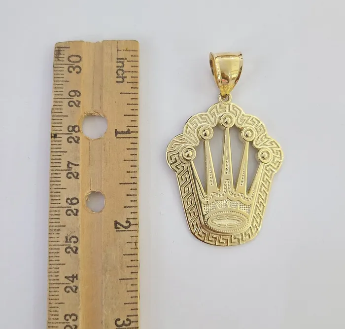 Charm Necklaces 10K Yellow Gold Crown Pendent Charm 6mm Miami Cuban Link Chain 18 30 Inch globalwatches10