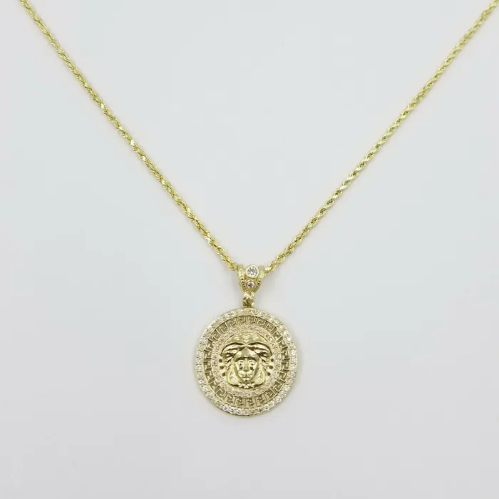 Charm Necklaces Gold and Diamond 10k Yellow Gold M Head Charm Pendent Rope Chain 25mm 20 22 24 Mens Womens