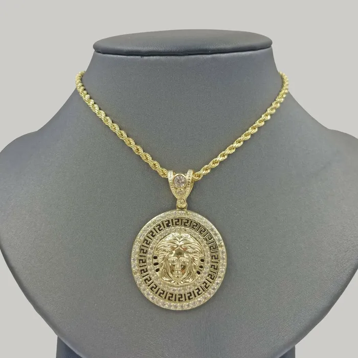 Charm Necklaces Gold and Diamond 10k Yellow Gold M Head Charm Pendent Rope Chain 25mm 20 22 24 Mens Womens