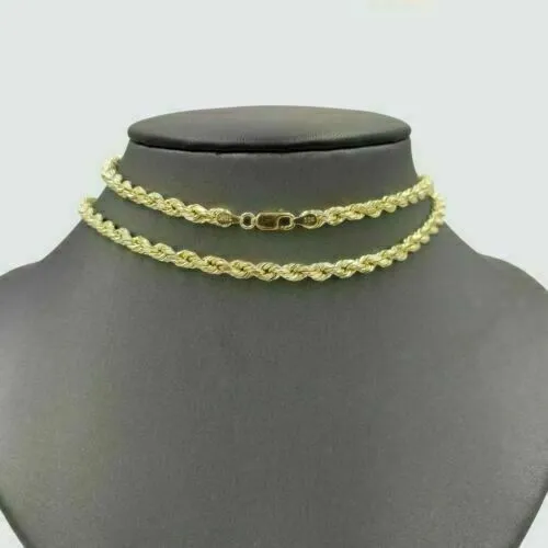 Charm Necklaces Gold and Diamond 10k Yellow Gold M Head Charm Pendent Rope Chain 25mm 20 22 24 Mens Womens