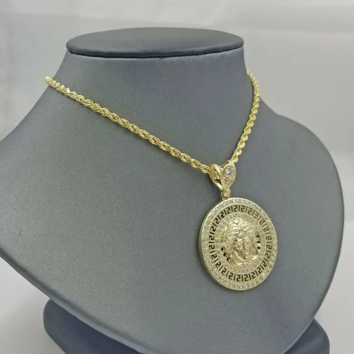 Charm Necklaces Gold and Diamond 10k Yellow Gold M Head Charm Pendent Rope Chain 25mm 20 22 24 Mens Womens