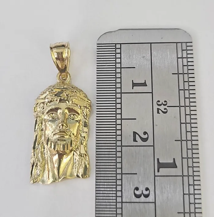 Charm Necklaces Gold and Diamond Real 10K Yellow Gold Jesus Head Pendant Charm Genuine