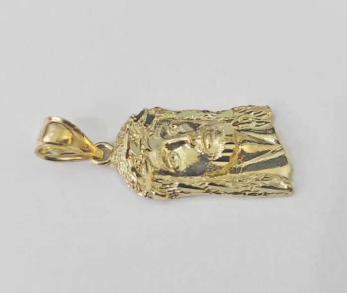 Charm Necklaces Gold and Diamond Real 10K Yellow Gold Jesus Head Pendant Charm Genuine