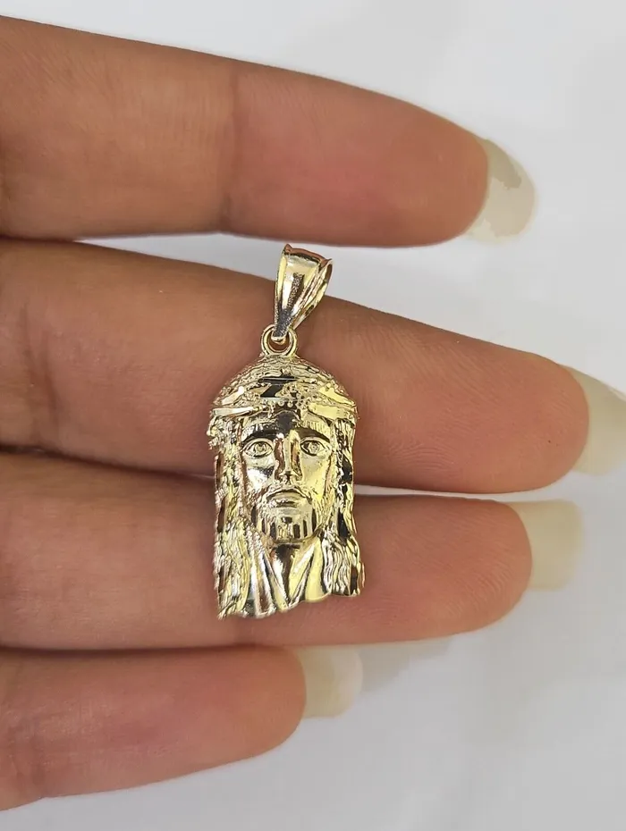 Charm Necklaces Gold and Diamond Real 10K Yellow Gold Jesus Head Pendant Charm Genuine