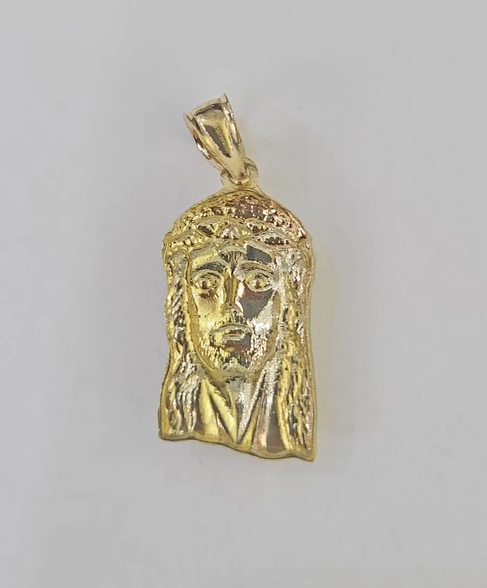 Charm Necklaces Gold and Diamond Real 10K Yellow Gold Jesus Head Pendant Charm Genuine