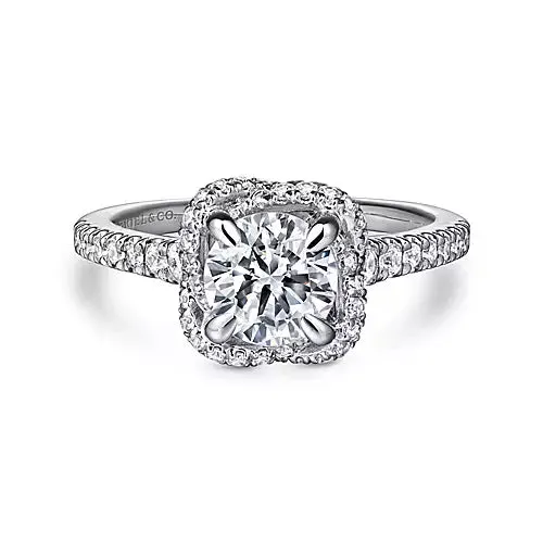 Gabriel Co Earrings 14kt White Gold Cushion Halo Diamond Semi Mount