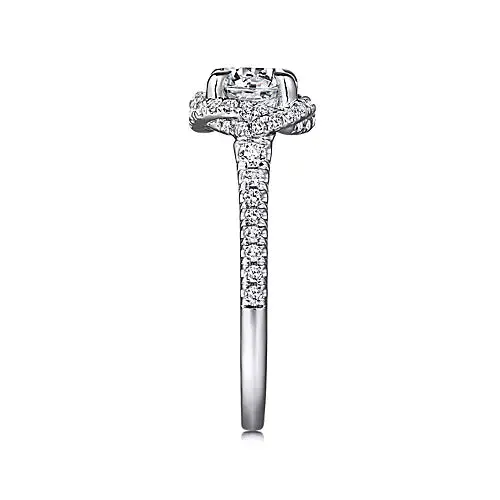 Gabriel Co Earrings 14kt White Gold Cushion Halo Diamond Semi Mount