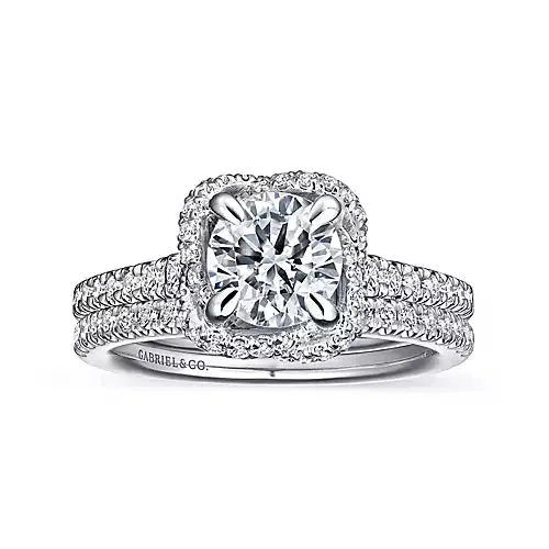 Gabriel Co Earrings 14kt White Gold Cushion Halo Diamond Semi Mount