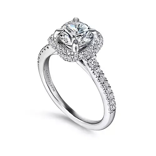 Gabriel Co Earrings 14kt White Gold Cushion Halo Diamond Semi Mount
