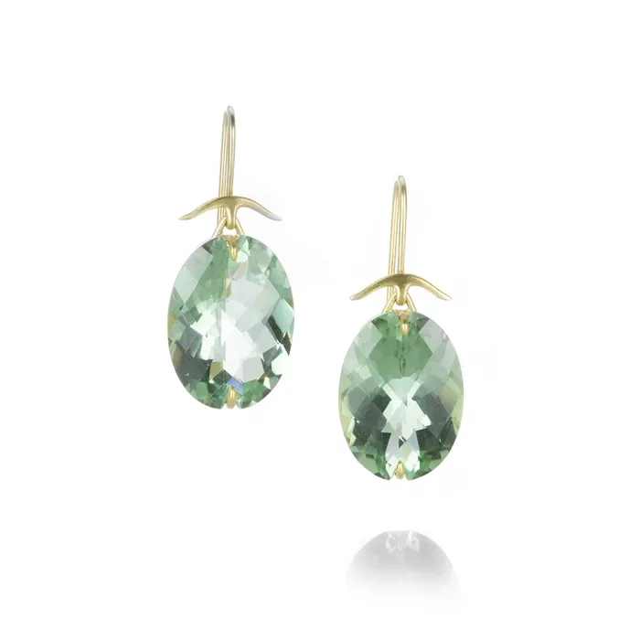 Gabriella Kiss Earrings Oval Faceted Green Amethyst Earrings