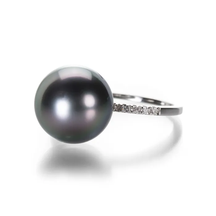 Gellner Rings Tahitian Pearl Ring with Pave Diamonds
