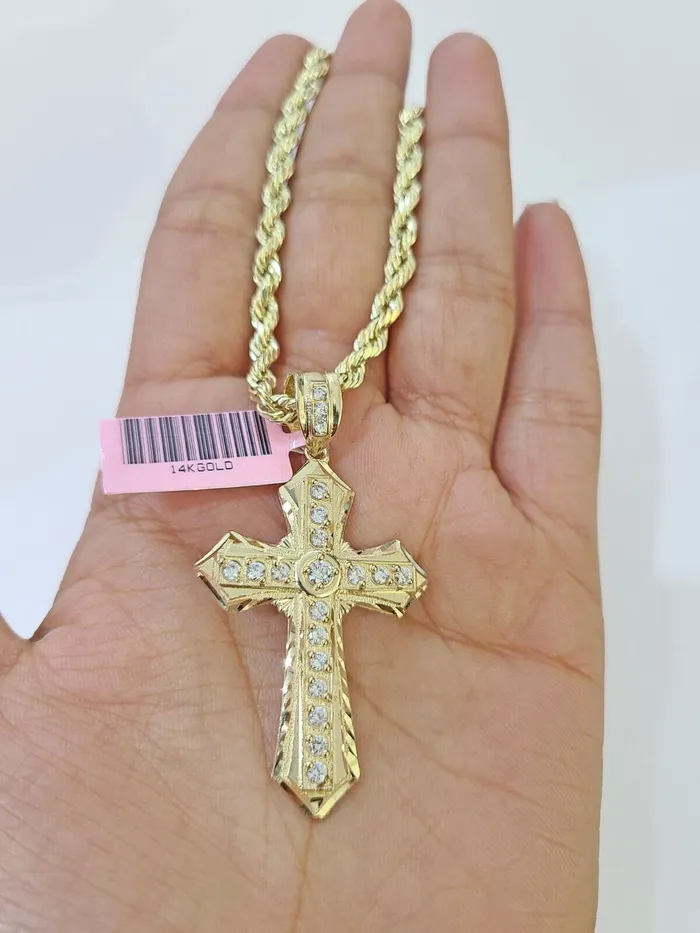 Globalwatches10 14k Yellow Gold Rope Chain CZ Cross Charm SET 4mm 22 Inches Necklace Necklaces Globalwatches10 14k Yellow Gold Rope Chain CZ Cross Charm SET 4mm 22 Inches Necklace Necklaces