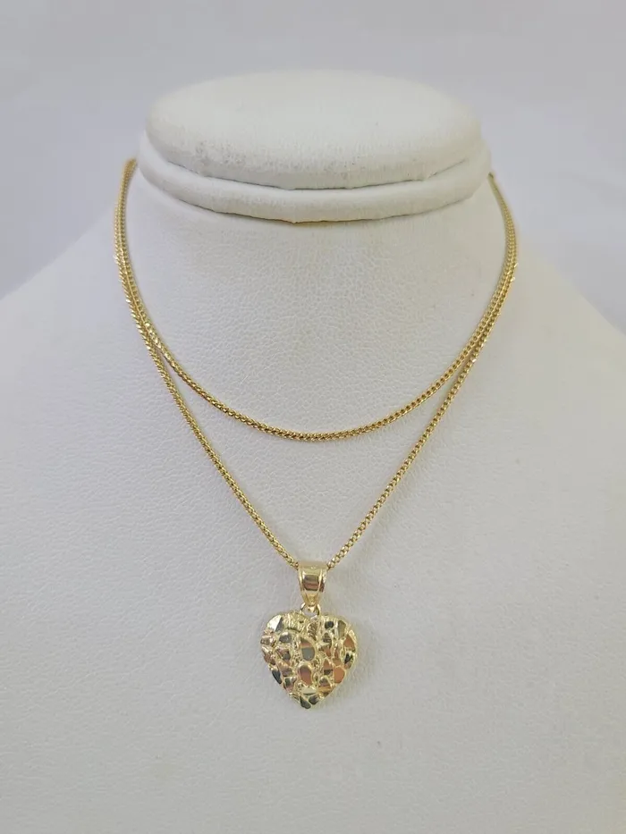 Globalwatches10 Necklaces 10K Solid Franco Chain Nugget Heart Pendant Charm Necklace 1824 1mm Gold Globalwatches10 Necklaces 10K Solid Franco Chain Nugget Heart Pendant Charm Necklace 1824 1mm Gold