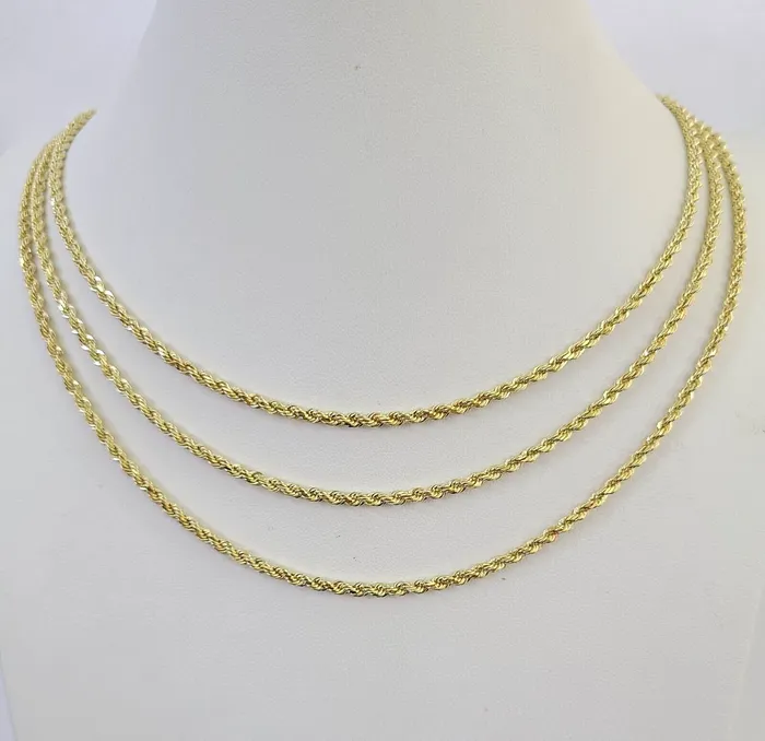 Globalwatches10 Necklaces 10k Solid Real Rope Chain Necklace 3mm 1826 Yellow Gold Men Women Genuine Globalwatches10 Necklaces 10k Solid Real Rope Chain Necklace 3mm 1826 Yellow Gold Men Women Genuine
