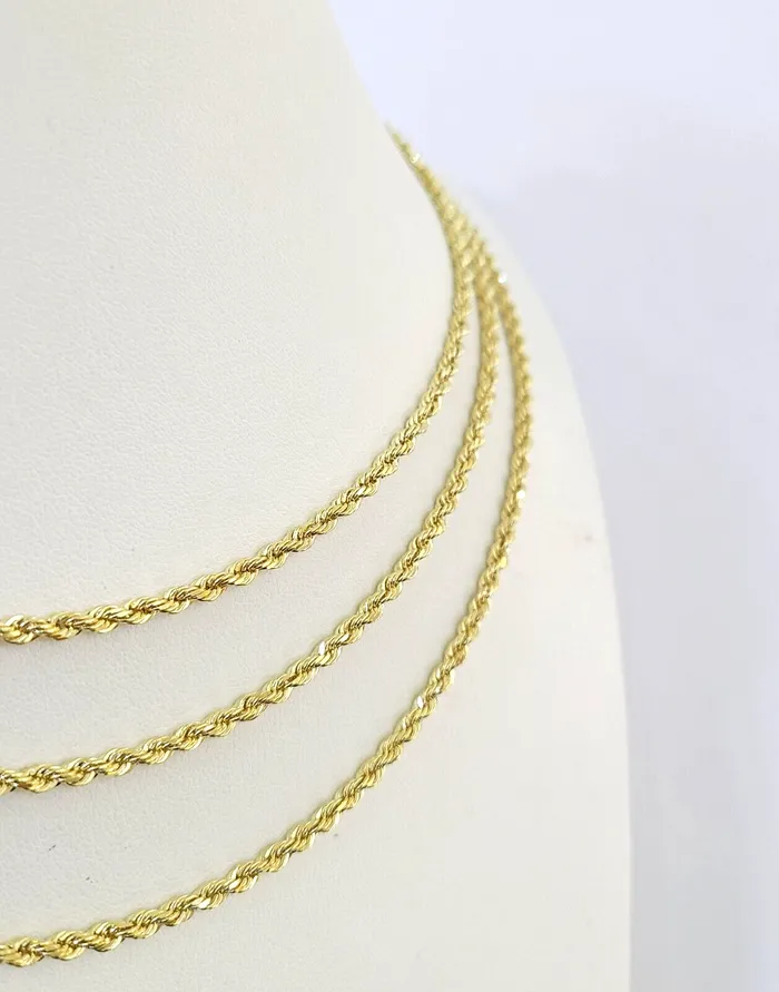 Globalwatches10 Necklaces 10k Solid Real Rope Chain Necklace 3mm 1826 Yellow Gold Men Women Genuine