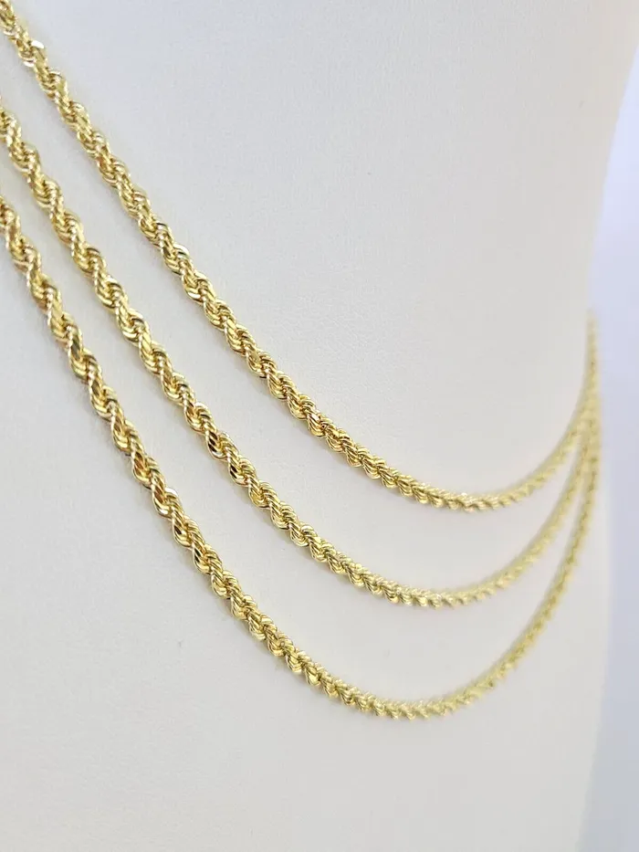 Globalwatches10 Necklaces 10k Solid Real Rope Chain Necklace 3mm 1826 Yellow Gold Men Women Genuine