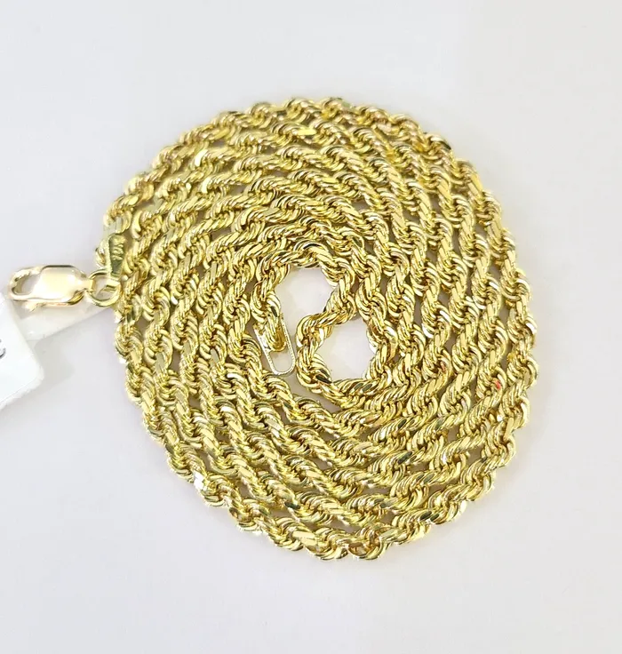 Globalwatches10 Necklaces 10k Solid Real Rope Chain Necklace 3mm 1826 Yellow Gold Men Women Genuine