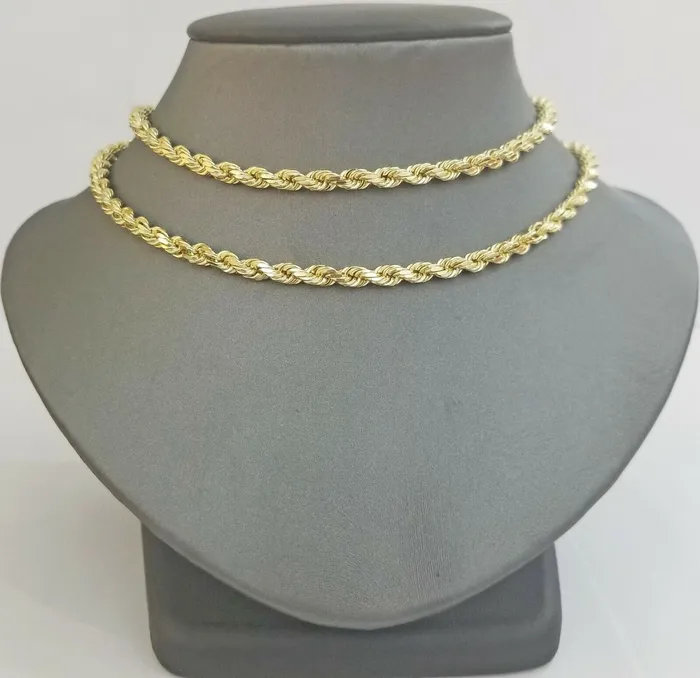 Globalwatches10 Necklaces 14k Yellow Gold Rope Chain necklace 45mm 24Inch diamond cut men women Real 14kt Globalwatches10 Necklaces 14k Yellow Gold Rope Chain necklace 45mm 24Inch diamond cut men women Real 14kt