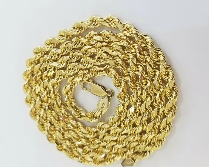 Globalwatches10 Necklaces 14k Yellow Gold Rope Chain necklace 45mm 24Inch diamond cut men women Real 14kt