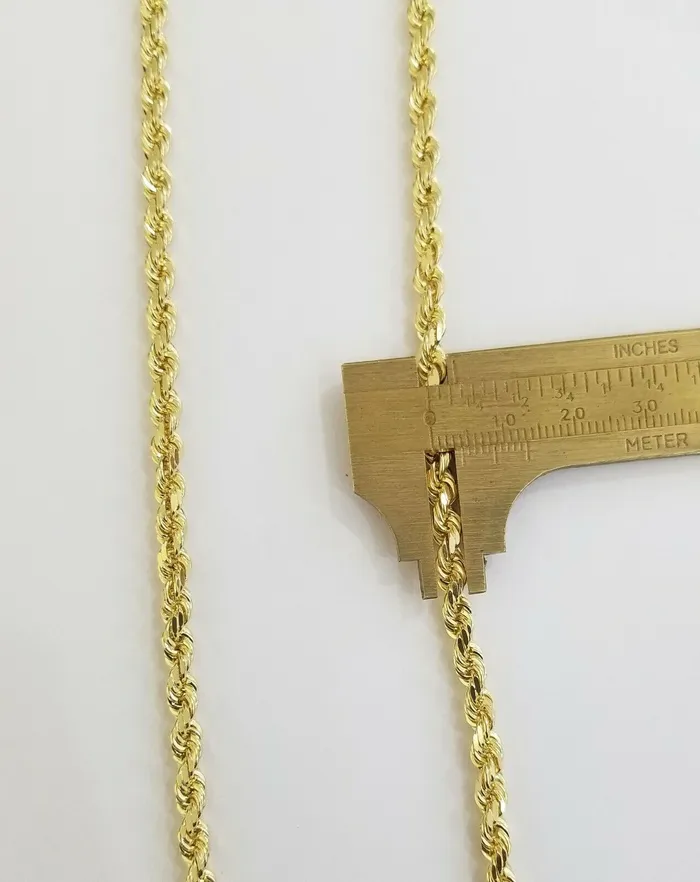 Globalwatches10 Necklaces 14k Yellow Gold Rope Chain necklace 45mm 24Inch diamond cut men women Real 14kt