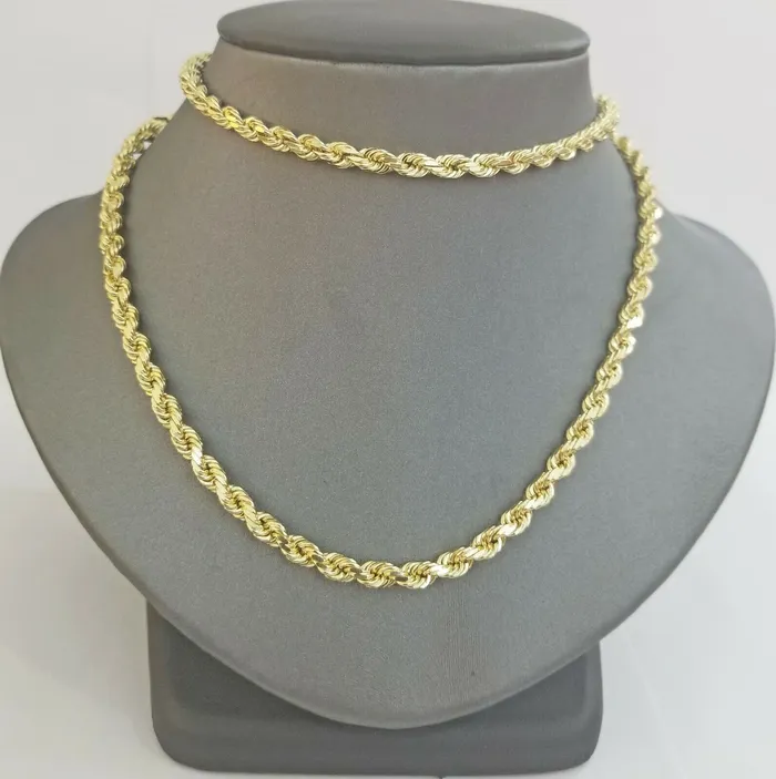 Globalwatches10 Necklaces 14k Yellow Gold Rope Chain necklace 45mm 24Inch diamond cut men women Real 14kt