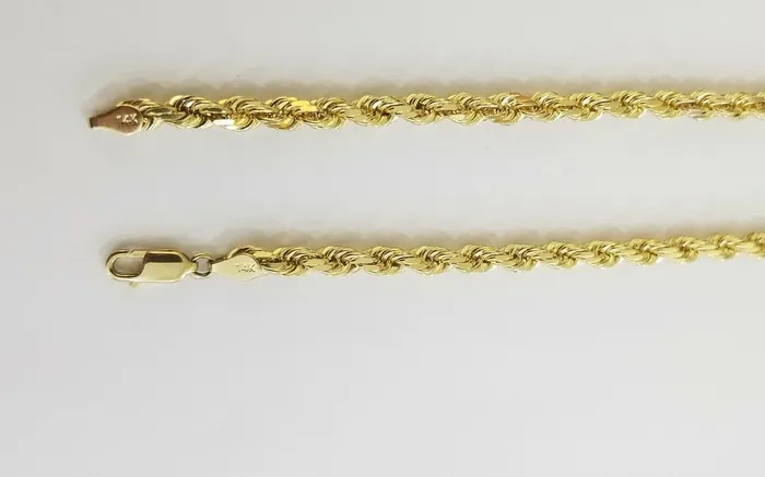 Globalwatches10 Necklaces 14k Yellow Gold Rope Chain necklace 45mm 24Inch diamond cut men women Real 14kt