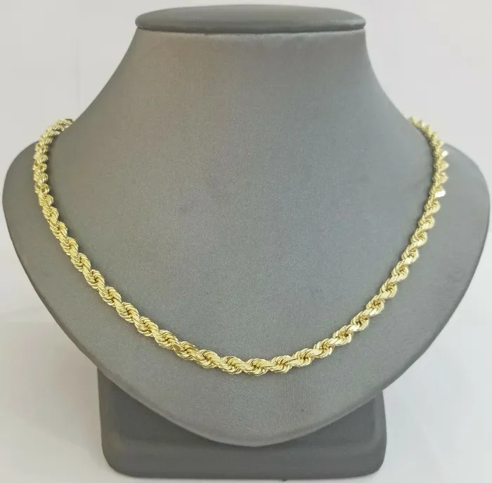 Globalwatches10 Necklaces 14k Yellow Gold Rope Chain necklace 45mm 24Inch diamond cut men women Real 14kt