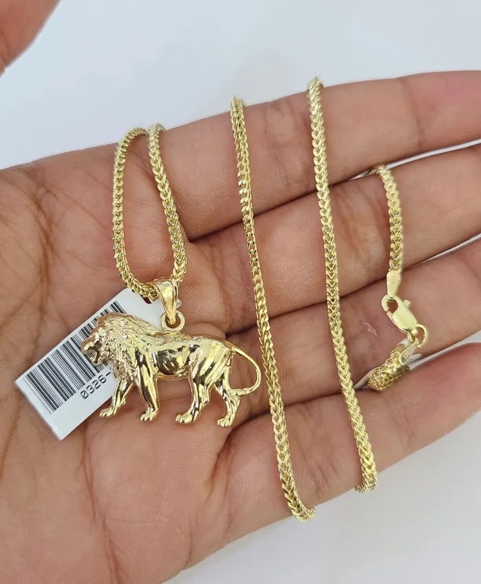 Gold and Diamond 10K Franco Chain Lion Pendant Charm Necklace 1624 2mm Yellow Gold SET Necklaces Gold and Diamond 10K Franco Chain Lion Pendant Charm Necklace 1624 2mm Yellow Gold SET Necklaces