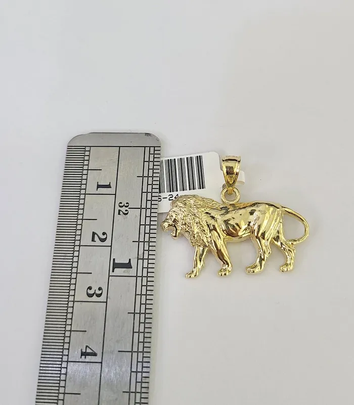 Gold and Diamond 10K Franco Chain Lion Pendant Charm Necklace 1624 2mm Yellow Gold SET Necklaces