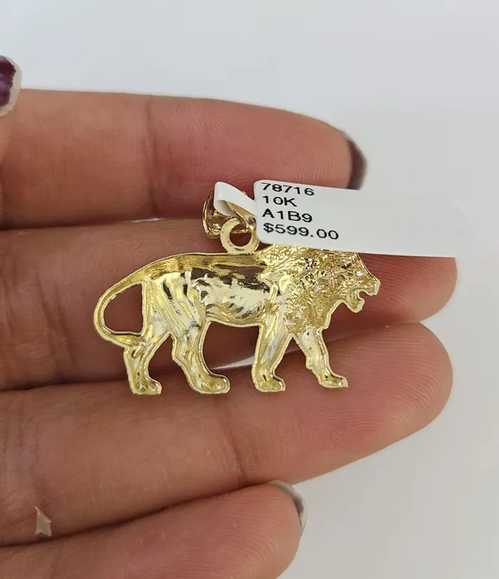 Gold and Diamond 10K Franco Chain Lion Pendant Charm Necklace 1624 2mm Yellow Gold SET Necklaces