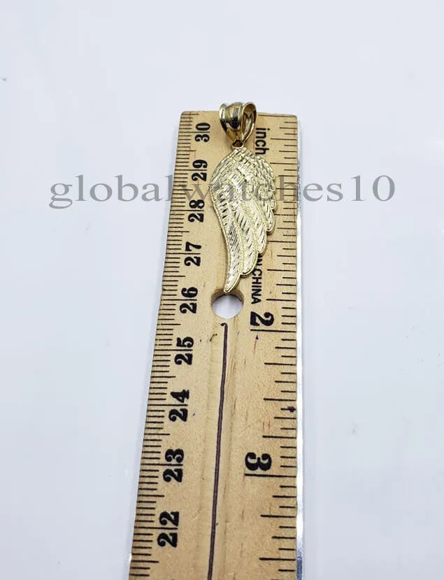 Gold and Diamond 10k Yellow Gold Angel Wing Pendant Charm 10k Solid Rope palm Byzantine chain Set Charm Necklaces