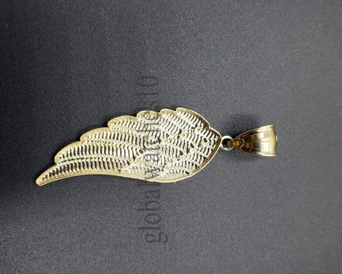 Gold and Diamond 10k Yellow Gold Angel Wing Pendant Charm 10k Solid Rope palm Byzantine chain Set Charm Necklaces