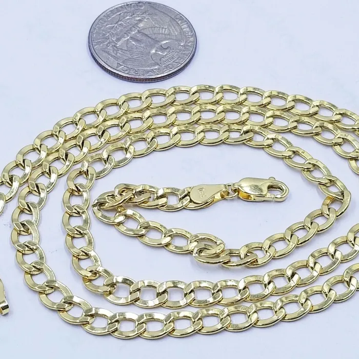 Gold and Diamond 10K Yellow Gold FLAT Cuban Curb Link chain 5mm 1826 PreStyled Sets