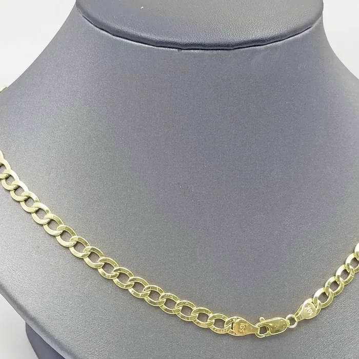 Gold and Diamond 10K Yellow Gold FLAT Cuban Curb Link chain 5mm 1826 PreStyled Sets