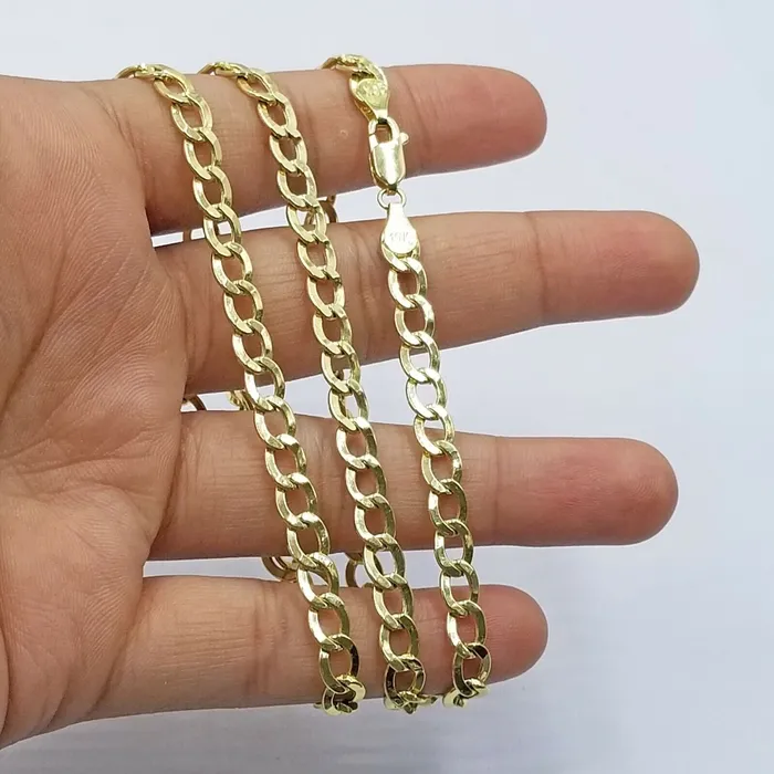 Gold and Diamond 10K Yellow Gold FLAT Cuban Curb Link chain 5mm 1826 PreStyled Sets