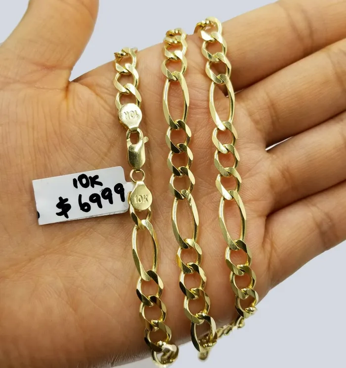 Gold and Diamond 7mm 28 Solid 10k Yellow Gold Figaro Link Chain Heavy Necklace Men Women REAL Necklaces Gold and Diamond 7mm 28 Solid 10k Yellow Gold Figaro Link Chain Heavy Necklace Men Women REAL Necklaces