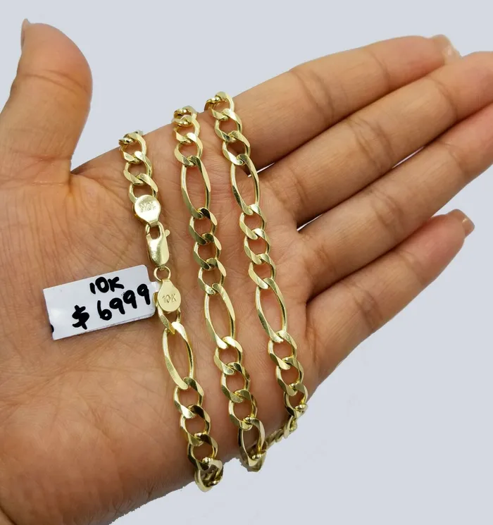 Gold and Diamond 7mm 28 Solid 10k Yellow Gold Figaro Link Chain Heavy Necklace Men Women REAL Necklaces