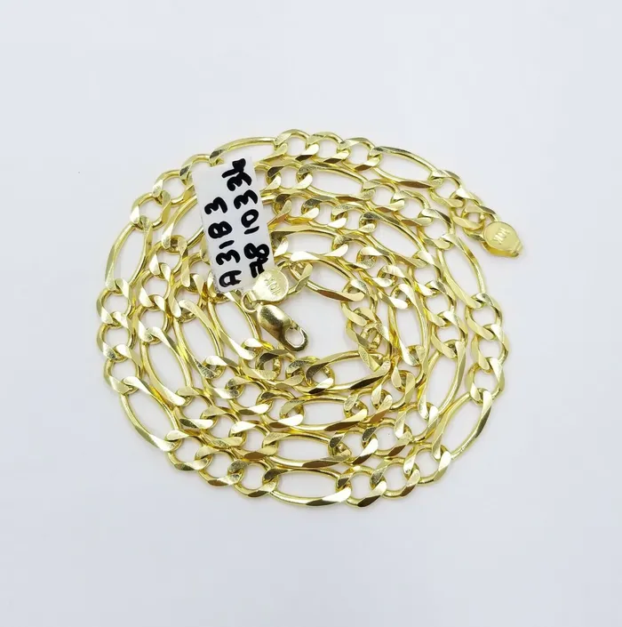 Gold and Diamond 7mm 28 Solid 10k Yellow Gold Figaro Link Chain Heavy Necklace Men Women REAL Necklaces