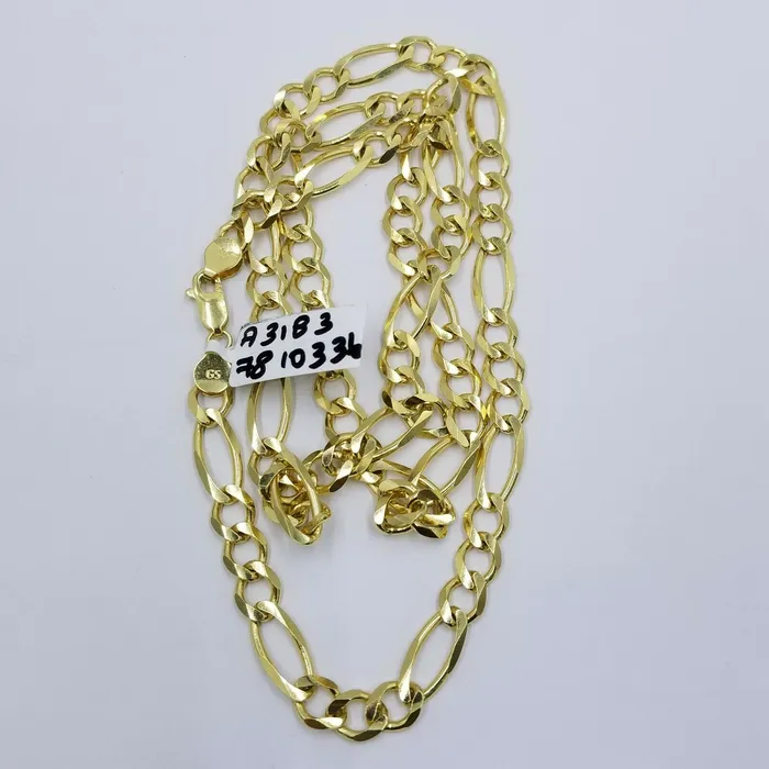 Gold and Diamond 7mm 28 Solid 10k Yellow Gold Figaro Link Chain Heavy Necklace Men Women REAL Necklaces