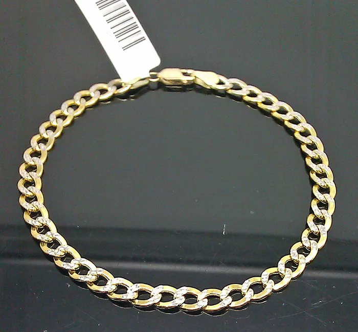 Gold and Diamond Bracelets 10K Gold Bracelet Real Cuban Link Diamond Cut 5mm 7 Inch On Sale Free Shipping