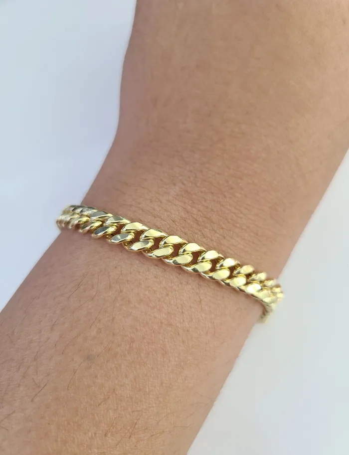 Gold and Diamond Bracelets 10K Gold HOLLOW Miami Cuban Bracelet 6mm 8 inch 10Kt Box Lock Real