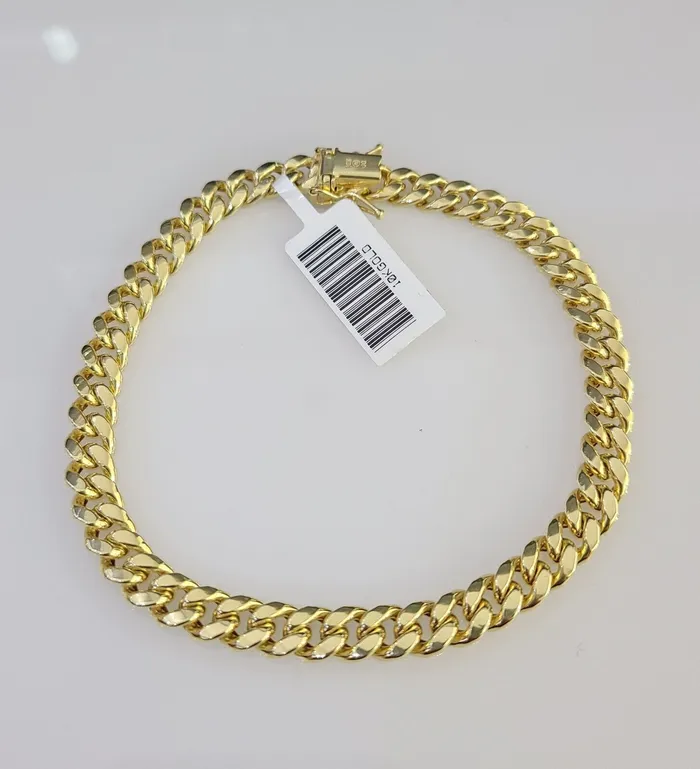 Gold and Diamond Bracelets 10K Gold HOLLOW Miami Cuban Bracelet 6mm 8 inch 10Kt Box Lock Real