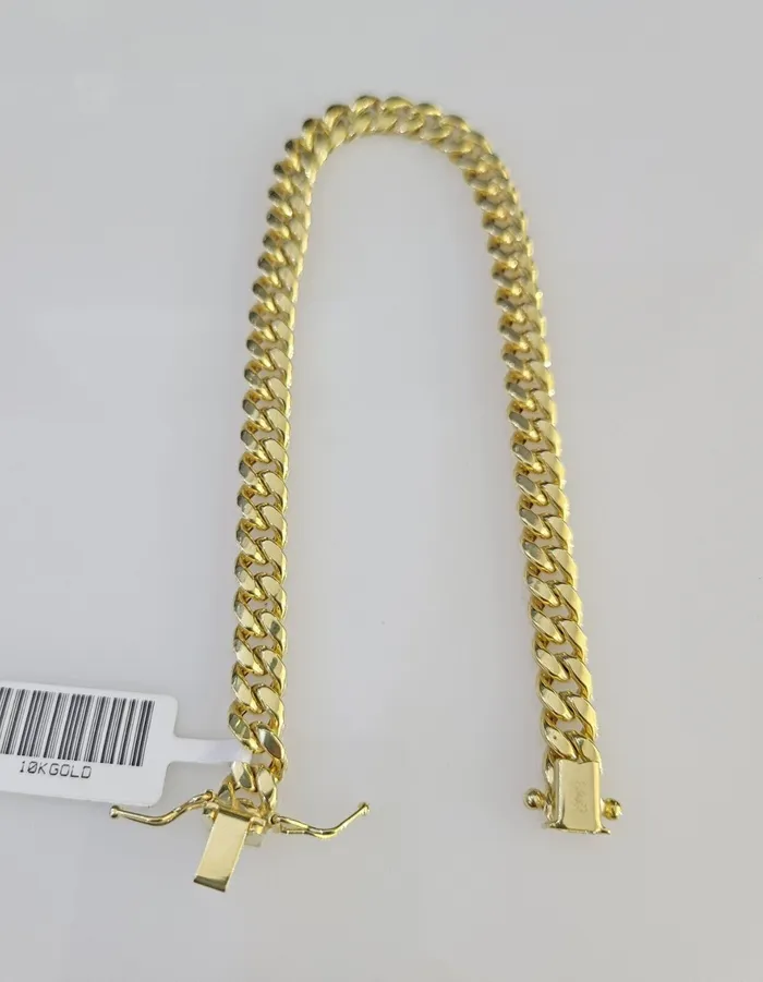 Gold and Diamond Bracelets 10K Gold HOLLOW Miami Cuban Bracelet 6mm 8 inch 10Kt Box Lock Real