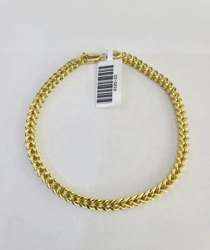 Gold and Diamond Bracelets 10k Yellow Gold Franco Bracelet 3mm 8 Inch Men Women Link Real